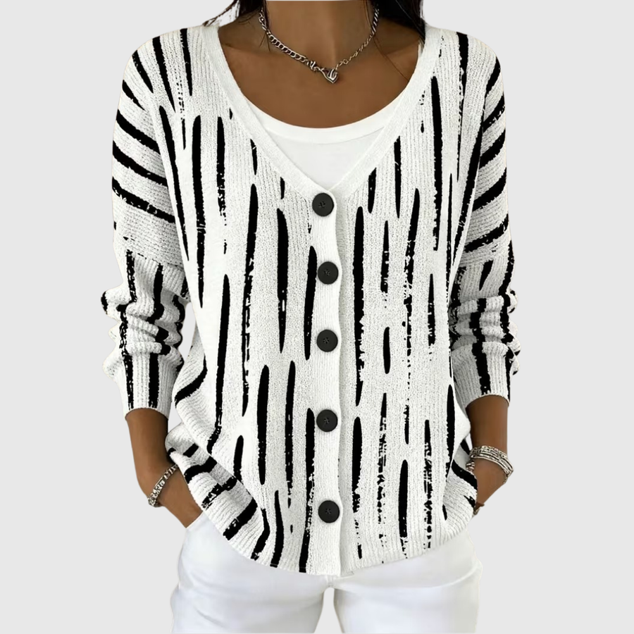 Dulce | White Striped Button-Front Cardigan