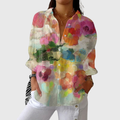 FLOWING PRINTED BUTTON-FRONT BLOUSE