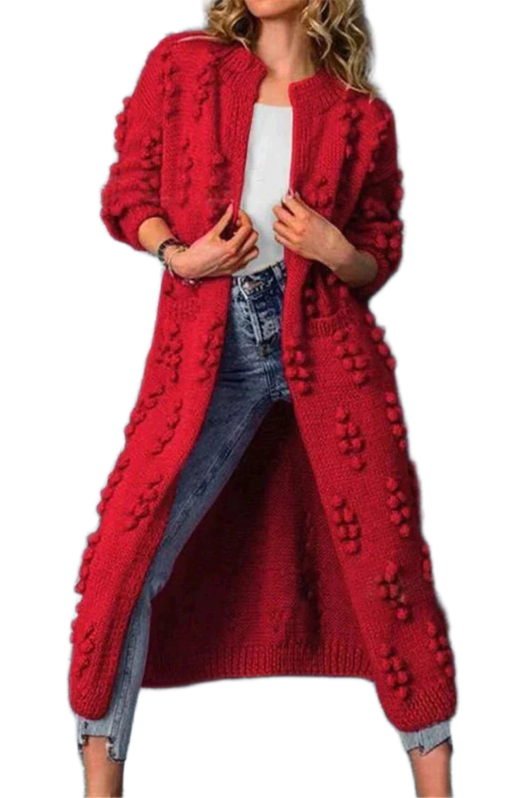 Zada | Textured Open-Front Long Cardigan