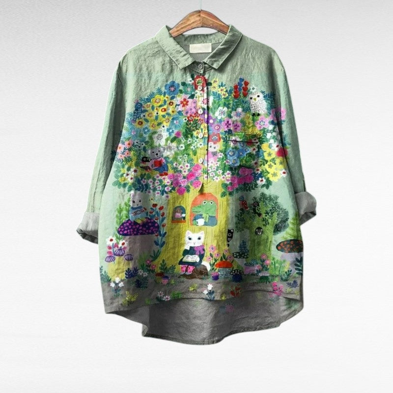 CAROLINE | PRINTED LONG-SLEEVE BLOUSE