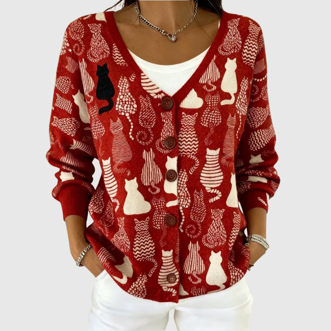 Idalis | Cat-Pattern Button Cardigan
