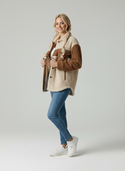 Melisande | Contrast Sherpa Button-Front Jacket in Pink