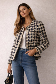 Geralyn | Houndstooth Zip Jacket