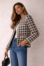Geralyn | Houndstooth Zip Jacket