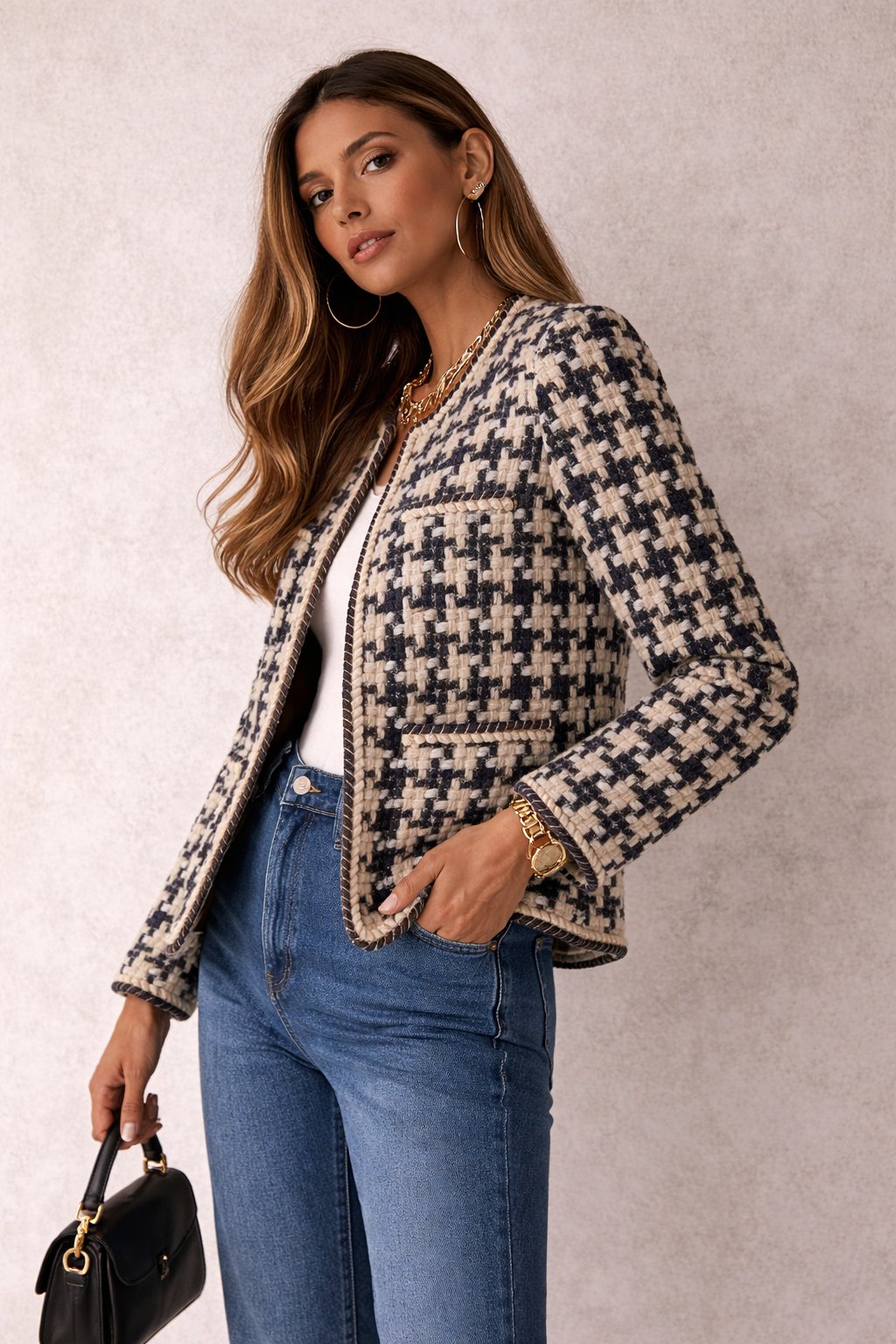 Geralyn | Houndstooth Zip Jacket