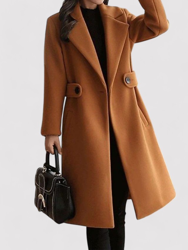 Sadhbh | Wool Belted Coat with Buckle and Lapels in Brown