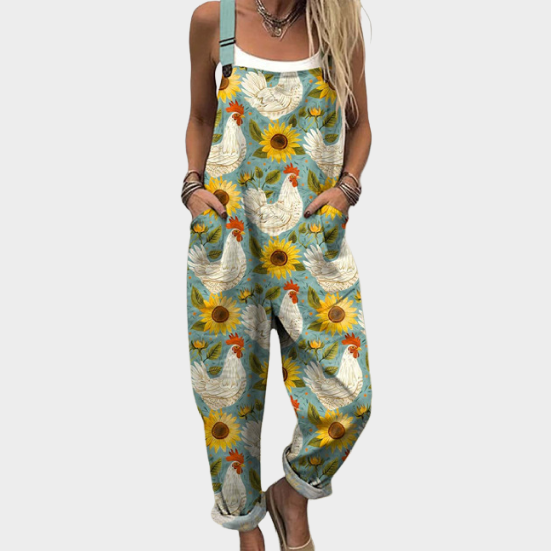 FLOWING PRINTED ADJUSTABLE-STRAP DUNGAREES