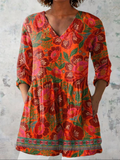 MARION | RED-ORANGE V-NECK LONGLINE BLOUSE