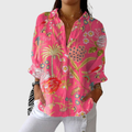 FLOWING FLORAL BUTTON-FRONT BLOUSE