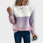 Clara | Elegant Green-White Patchwork Jumper