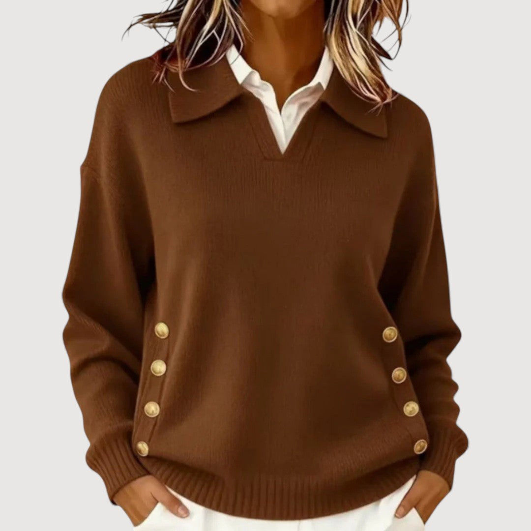 Takiyah | Collared Button-Hem Jumper