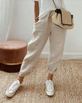ELASTIC-WAIST ZIP-UP POCKET-DETAIL TROUSERS