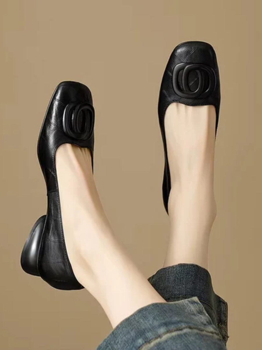 Fiammetta – Square-Toe Leather Ballet Shoes with Low Heel