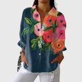 FLOWING PRINTED BUTTON-FRONT BLOUSE