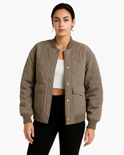 Kaylynn | Round-Neck Button Bomber Jacket