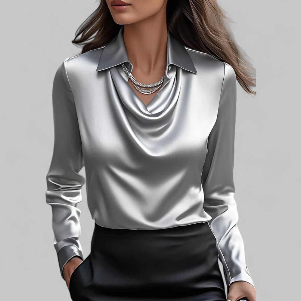 Kamie | Collared Cowl-Neck Blouse