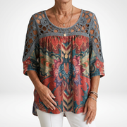Donnette | Printed Lace-Yoke Blouse