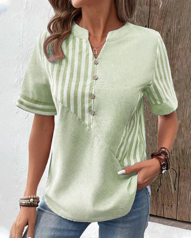 Nneka | Contrast-Stripe Button-Neck Shirt