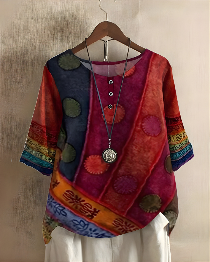 Nhi | Printed Button-Neck Blouse