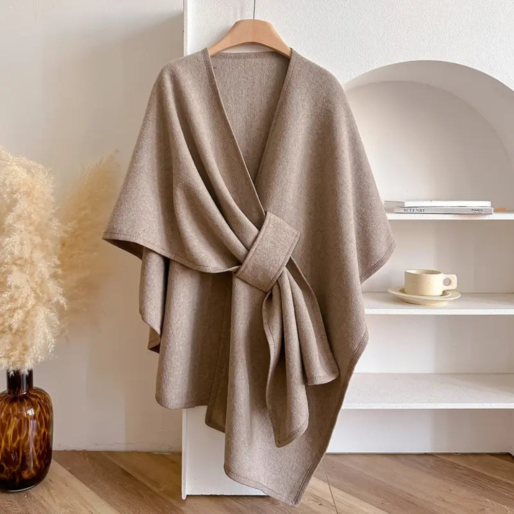 Mairwen | Oversized Windproof Poncho Cape Coat in Taupe