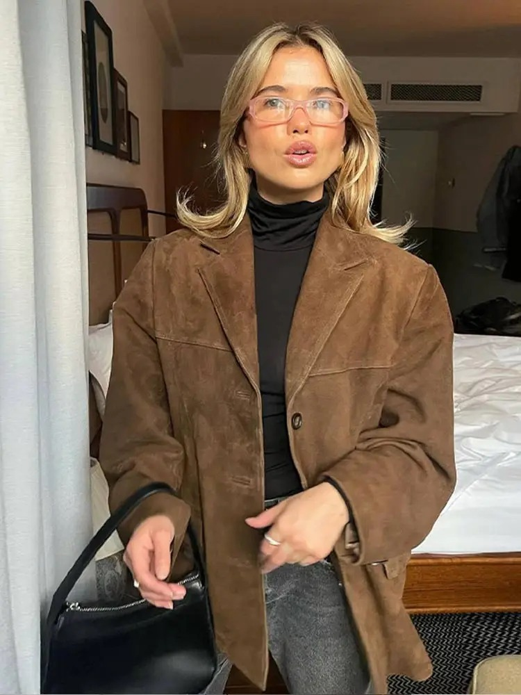 Arianwen | Brown Oversized Suede Blazer