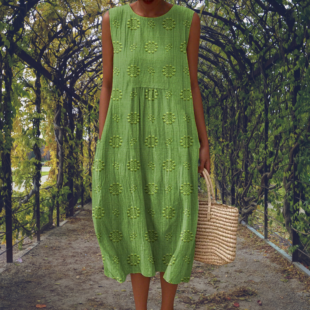 AIKATERINI | EMBROIDERED SLEEVELESS POCKET DRESS