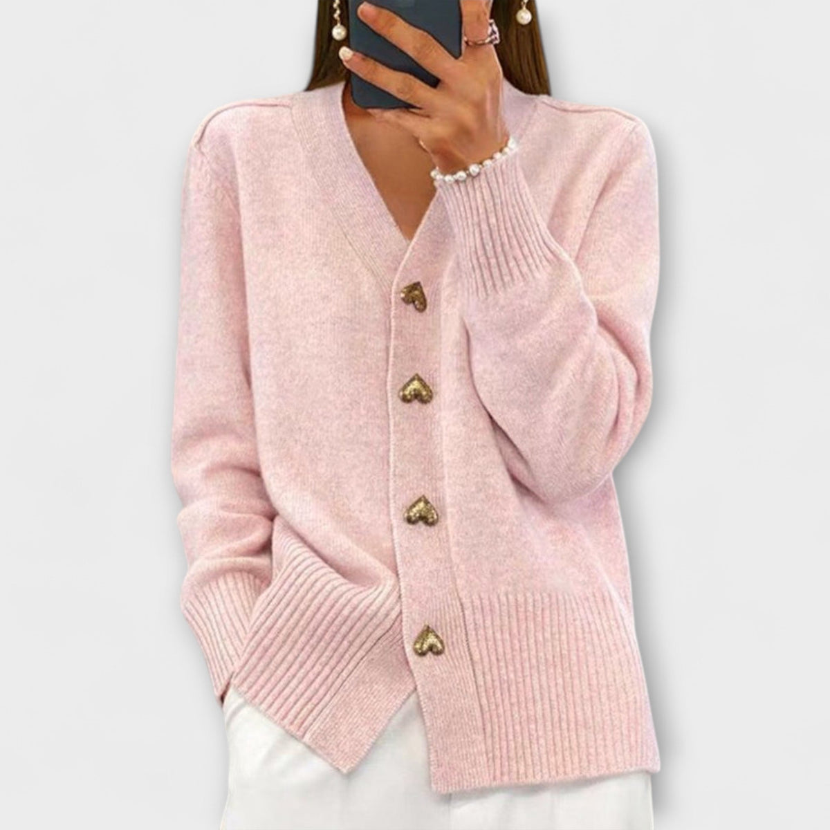 Marij | Dark Blue Cardigan With V-Neck In Vintage Style