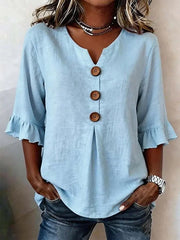 Jolinda | Button-Neck Ruffle-Sleeve Blouse