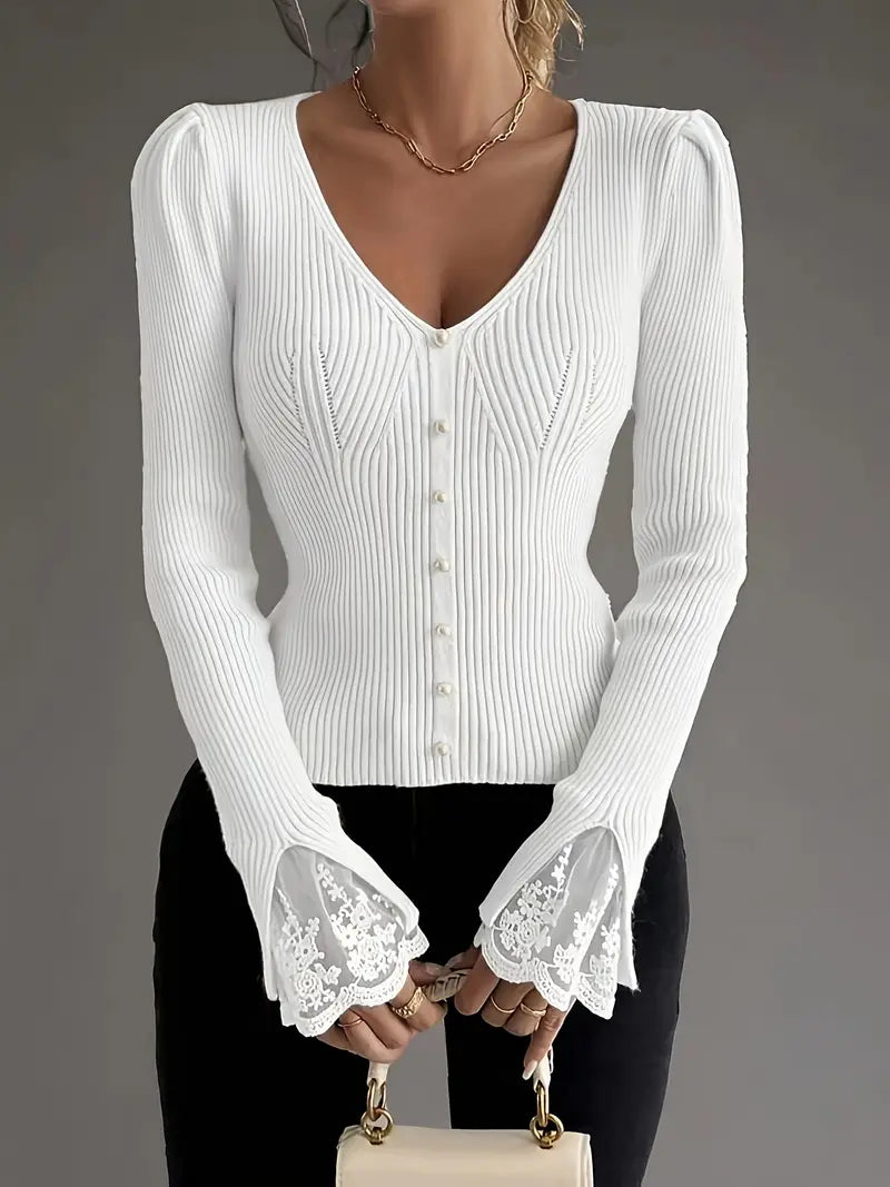 Yehudis | Lace-Cuff Button Cardigan