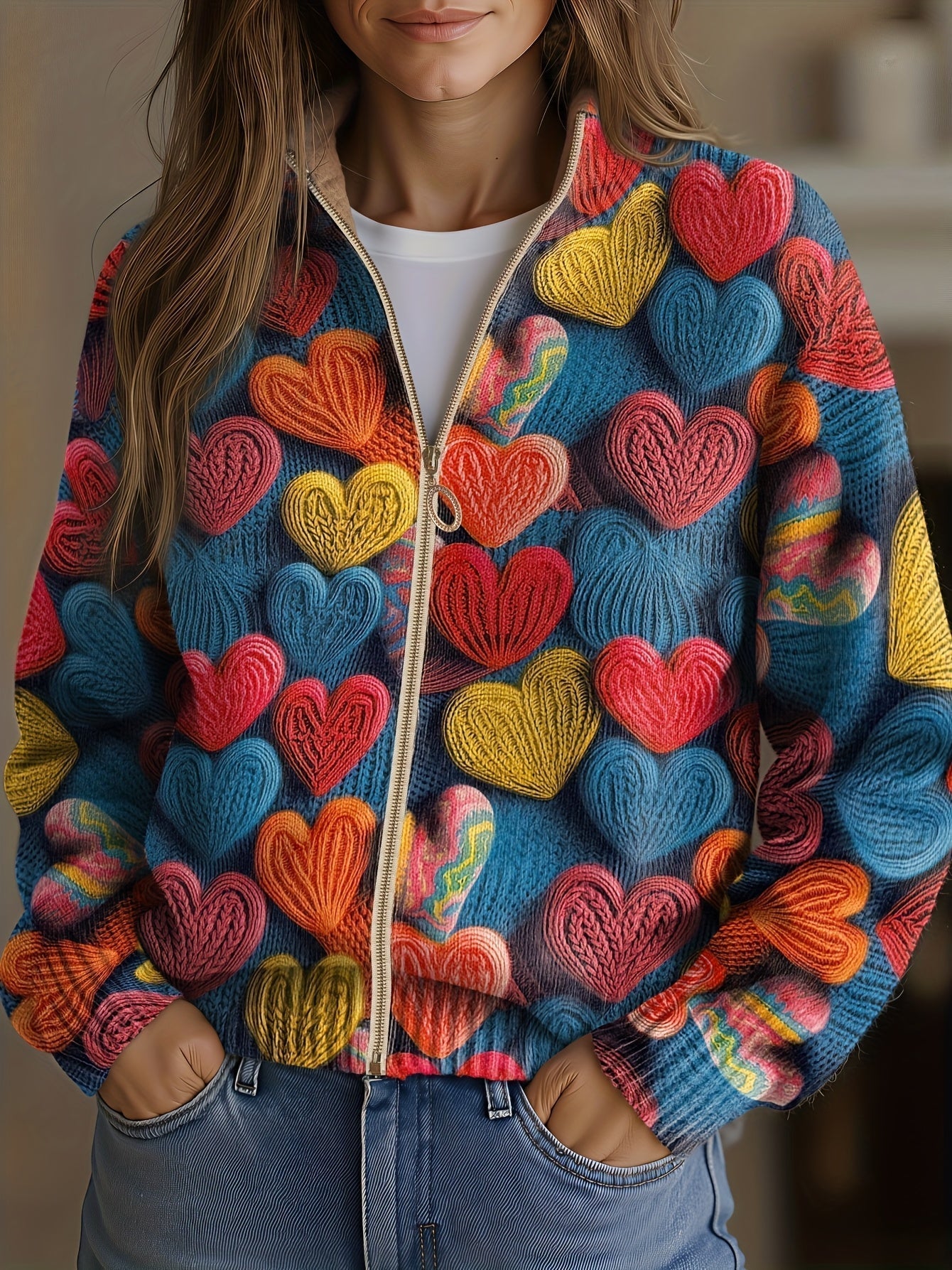 ROSALIA | MULTICOLOUR HEART KNIT CARDIGAN