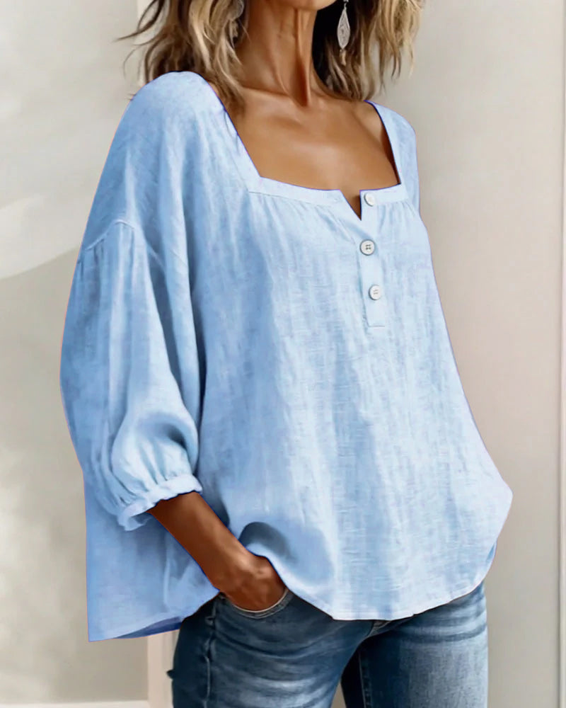 Tenille | Square-Neck Button Blouse