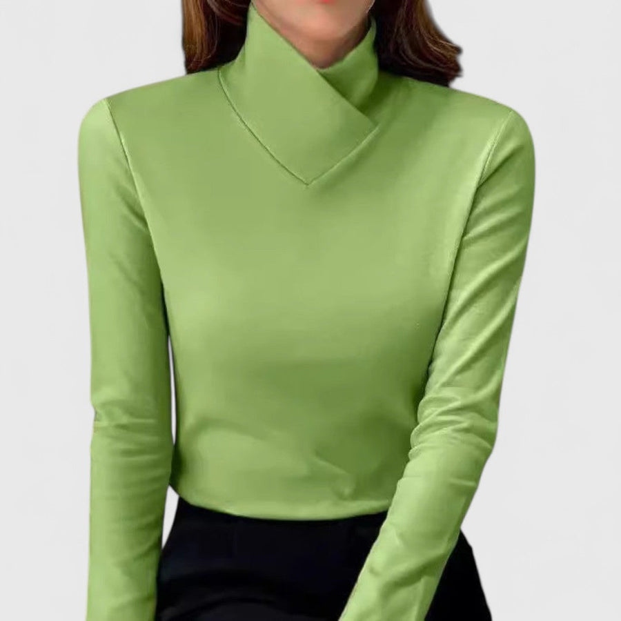 Women's jumper with a foldover collar, a crossover neckline and long sleeves