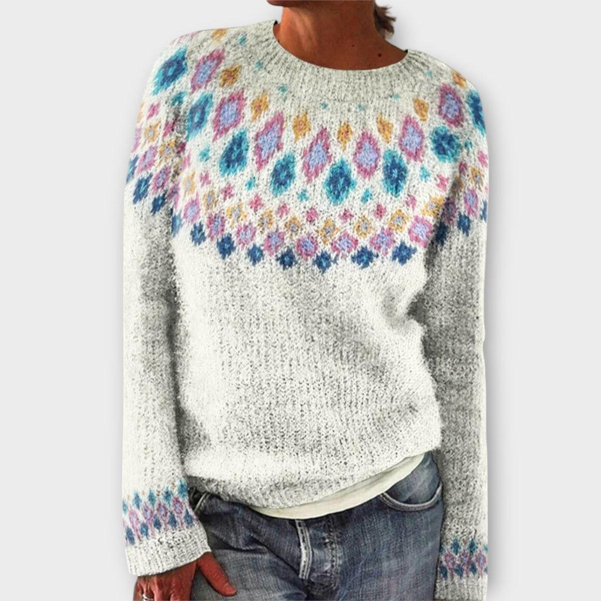 Women's jumper with a round neckline, long sleeves and ribbed cuffs and hem