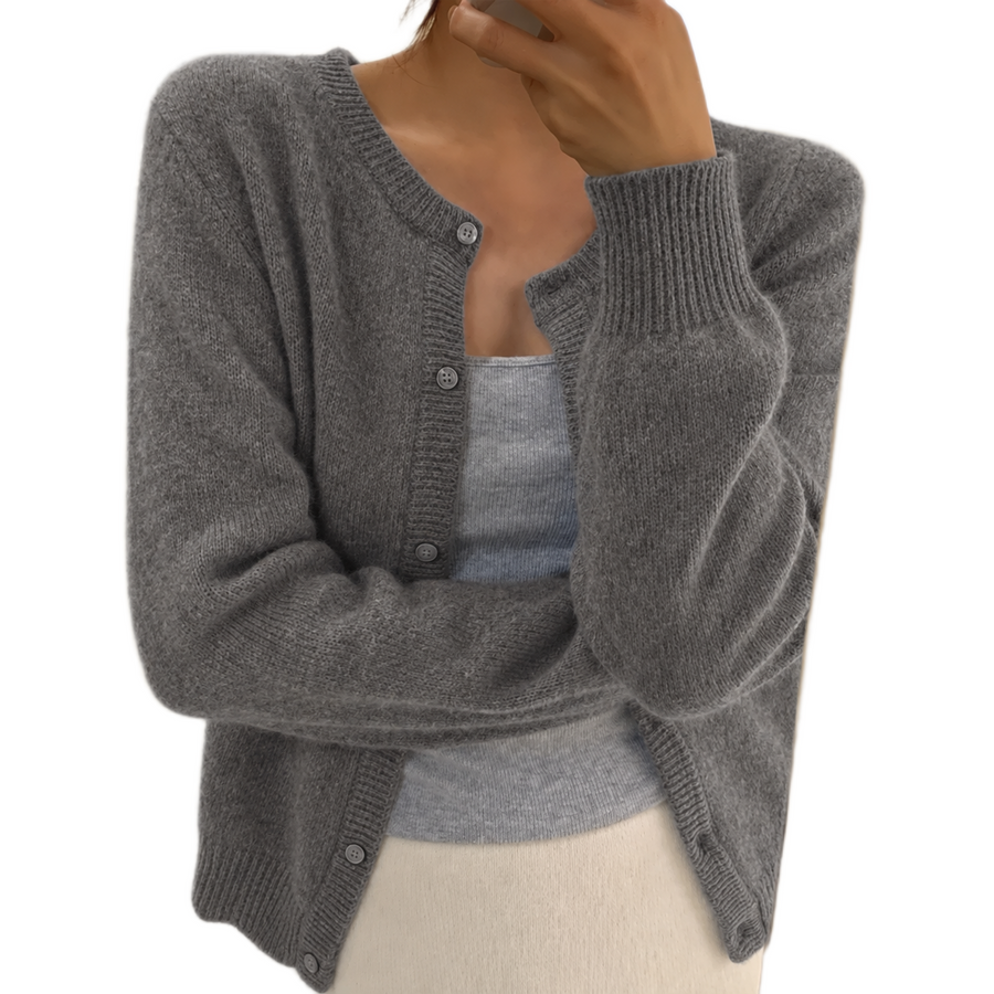 Women's cardigan with a round neckline, a button front and long sleeves