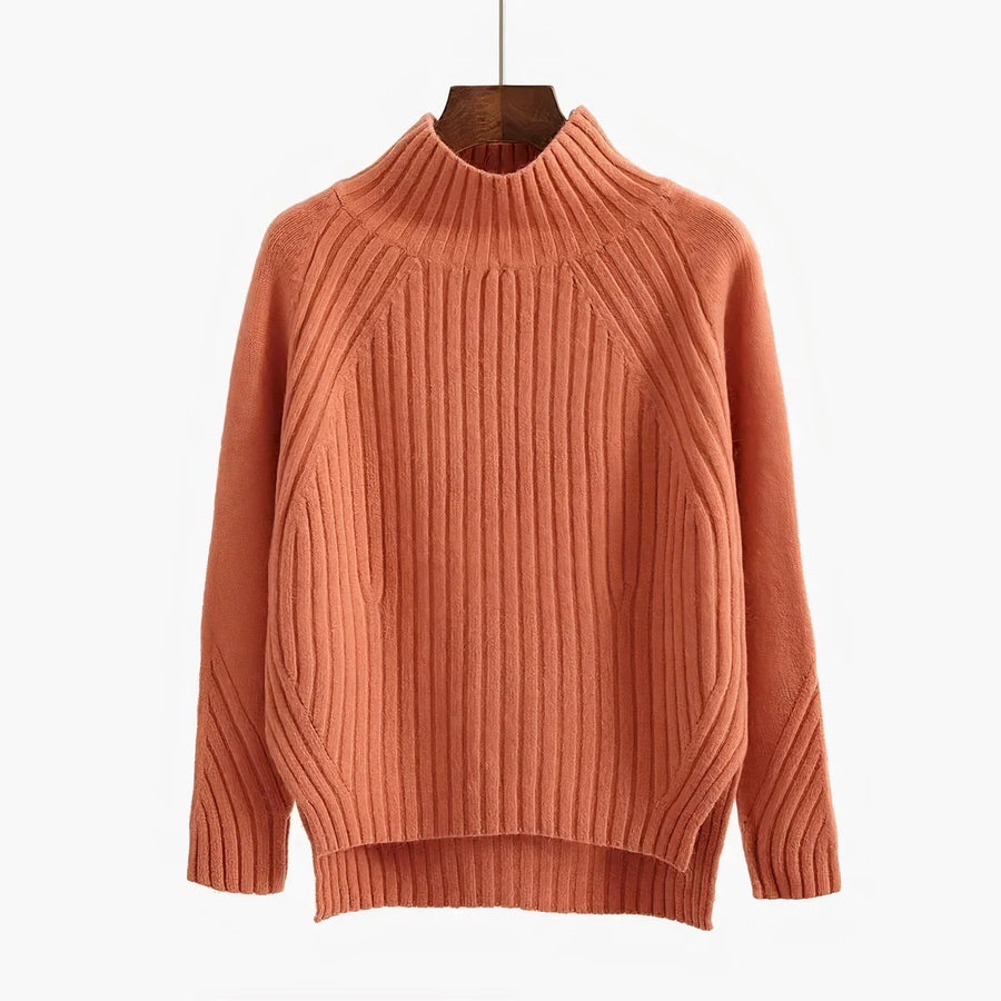 Women's jumper with a stand collar, a ribbed texture and raglan sleeves