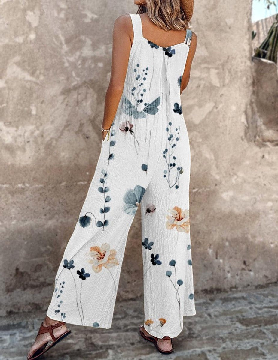 FLOWING PRINTED ADJUSTABLE-STRAP DUNGAREES