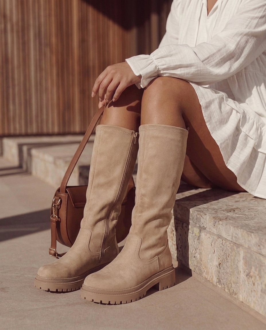 Veronique high zip boots in khaki