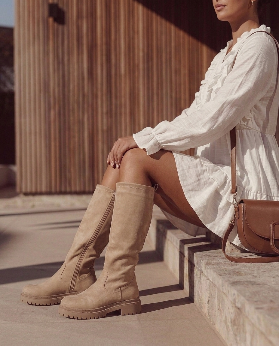 Veronique high zip boots in khaki