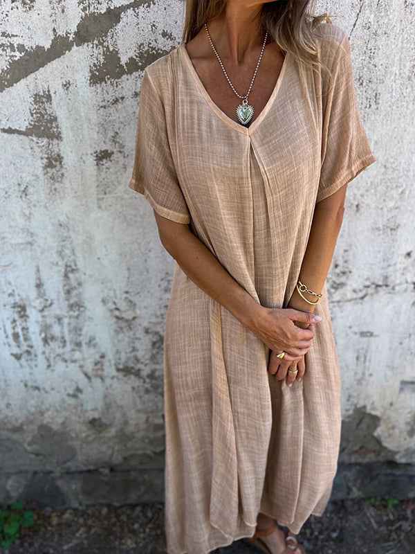 ISABELLE | SHORT-SLEEVE V-NECK MAXI DRESS