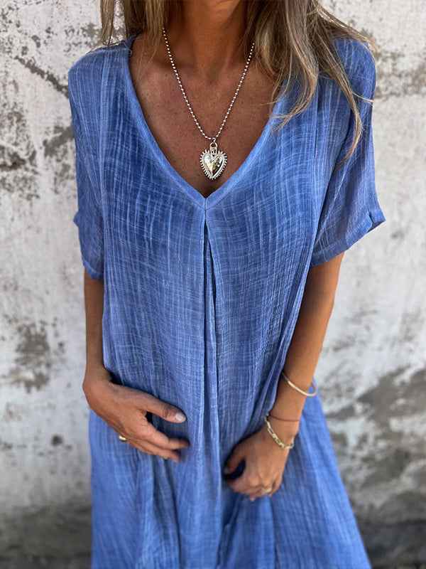 ISABELLE | SHORT-SLEEVE V-NECK MAXI DRESS