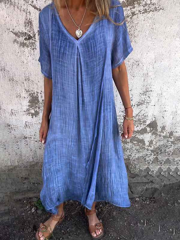 ISABELLE | SHORT-SLEEVE V-NECK MAXI DRESS