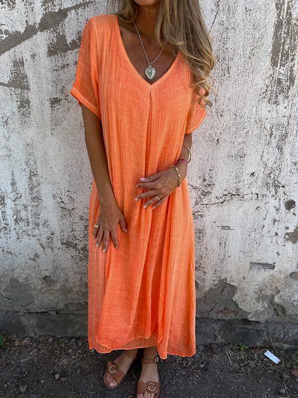ISABELLE | SHORT-SLEEVE V-NECK MAXI DRESS