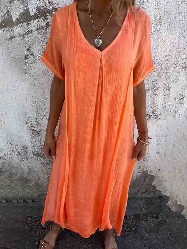ISABELLE | SHORT-SLEEVE V-NECK MAXI DRESS