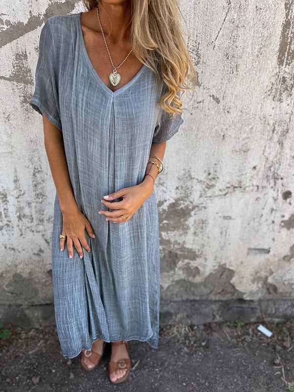 ISABELLE | SHORT-SLEEVE V-NECK MAXI DRESS