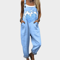 RELAXED-FIT PRINTED ADJUSTABLE-STRAP DUNGAREES