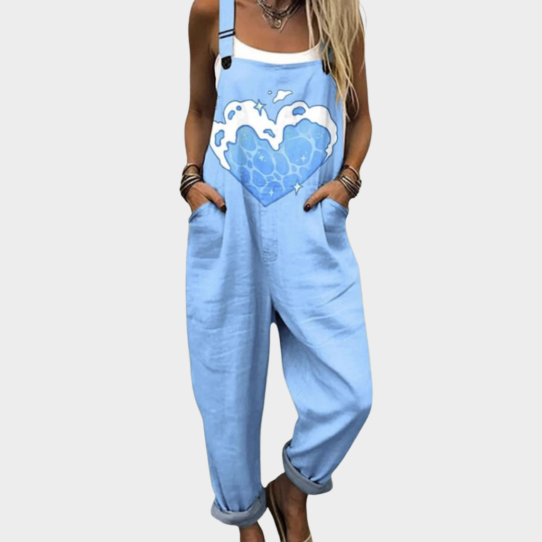 RELAXED-FIT PRINTED ADJUSTABLE-STRAP DUNGAREES