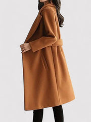 Sadhbh | Wool Belted Coat with Buckle and Lapels in Khaki