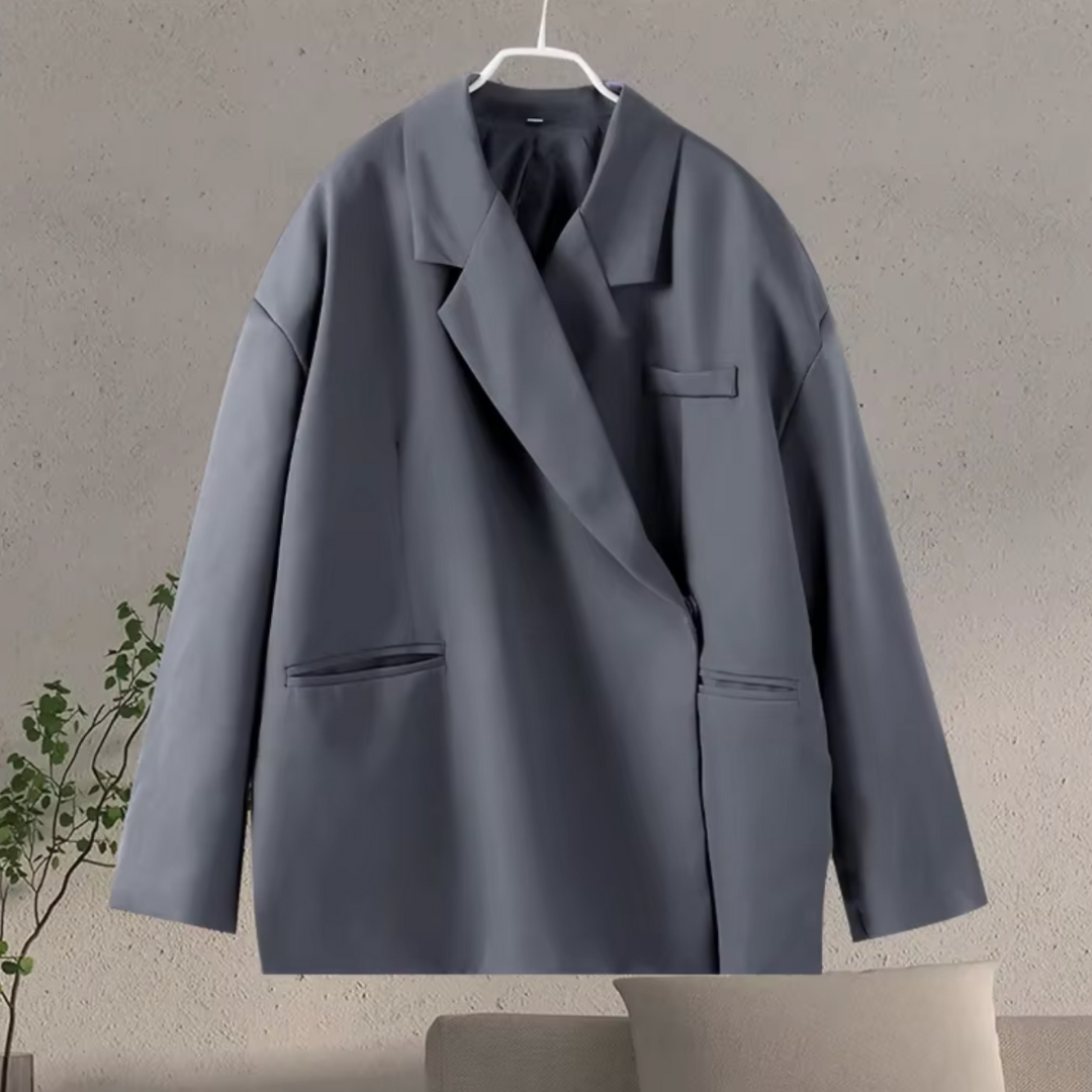 Sioned | Oversized Notched-Lapel Blazer in Grey