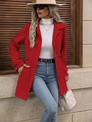 Eleri | Mid-Length Single-Breasted Wool-Blend Coat in Red