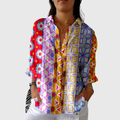 FLOWING PRINTED BUTTON-FRONT BLOUSE